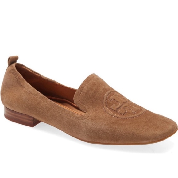 Tory Burch Shoes - tory burch • leigh 15mm elastic loafer silk suede river rock 6